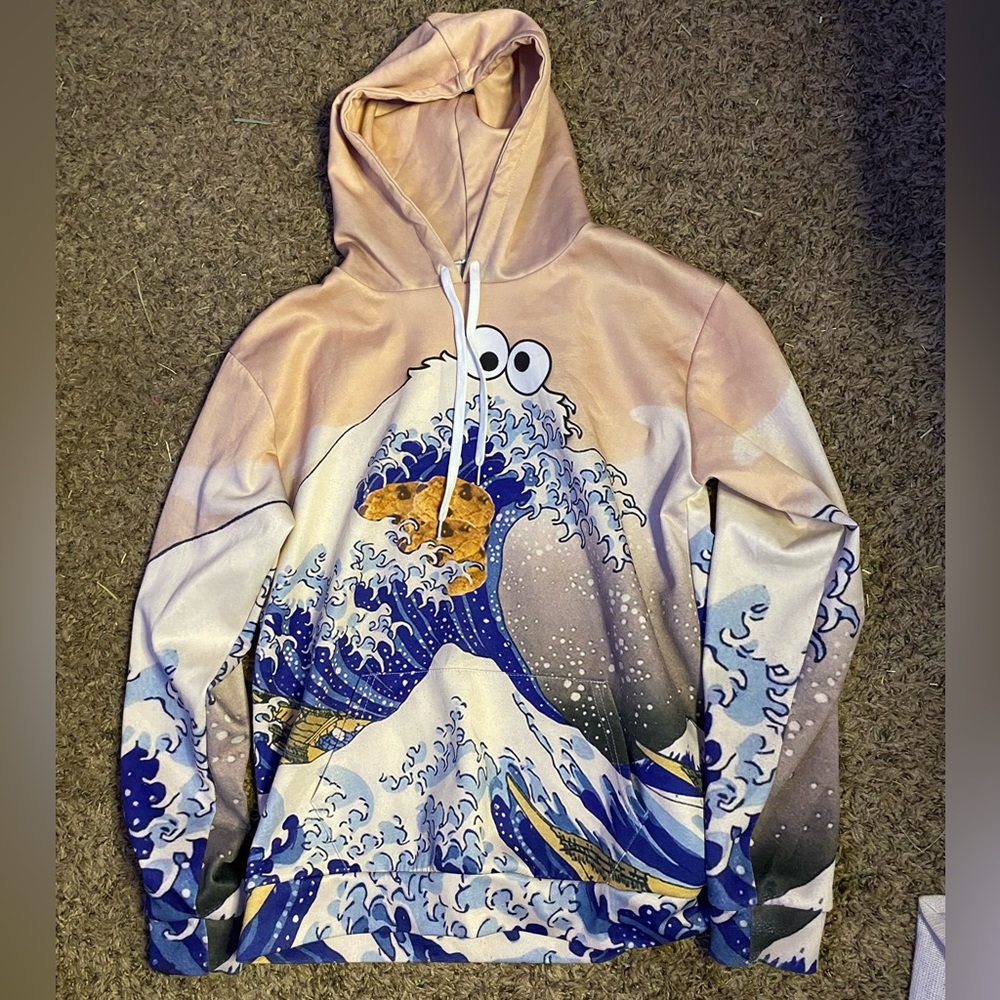 The great wave of Kanagawa, Cookie Monster style sweatshirt